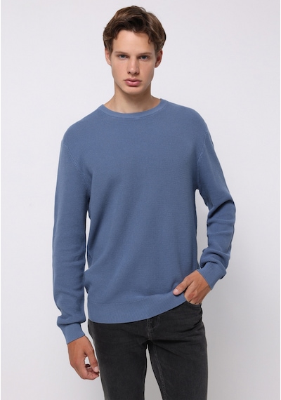 Colin's Colins Regular Fit Yuvarlak Yaka Jakarlı Erkek Mavi Kazak Cl1075647 Q1.v2 Ble Mavi