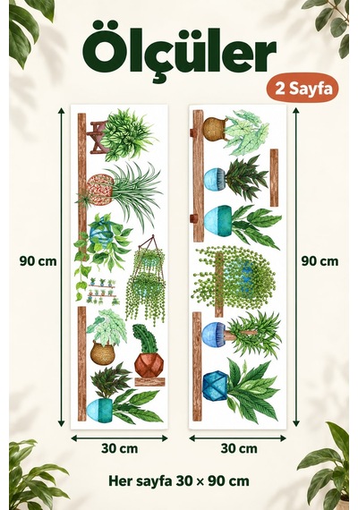 Saksı Ve Çiçek Desenli Yapışkanlı Duvar Sticker Yeşil