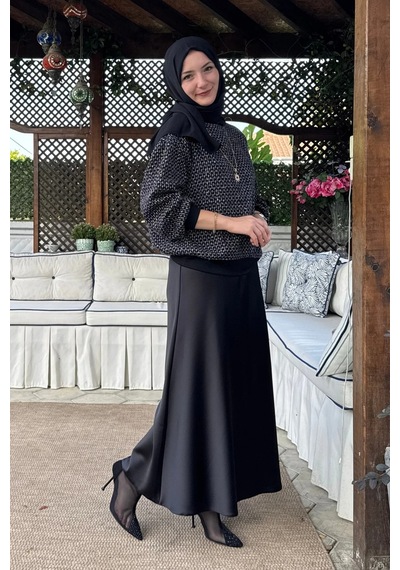 Rabia Şamlı Tanem Tüvit-saten Etekli Takım Beyaz Çizgili Normal