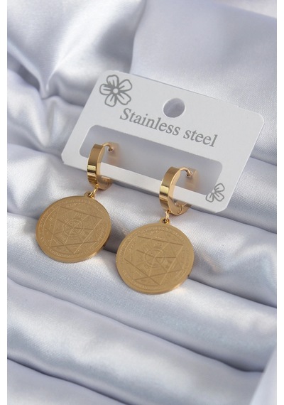 316l Çelik Gold Renk Pentagram İşleme Model Kadın Küpe çok renkli 90080638