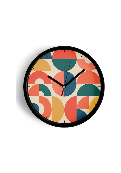 Geometrik Desenli Modern Tasarım Duvar Saati - 25cm - Önü Camlı Siyah Kasa - Sessiz Mekanizma-jh0550 Siyah