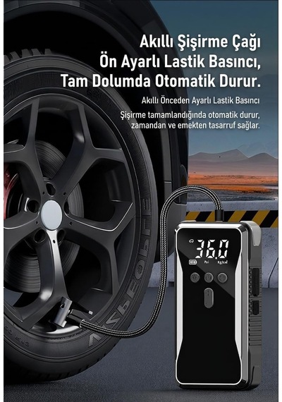Dev Kapasite 60.000 Mah 4'ü 1 Arada Jump Starter Ve Hava Kompresörü