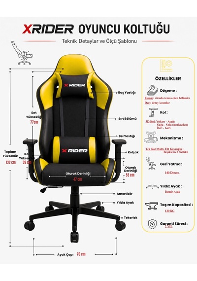 Xrider Bone Model 140 Yatan, Kumaş Oyuncu Koltuğu Sarı