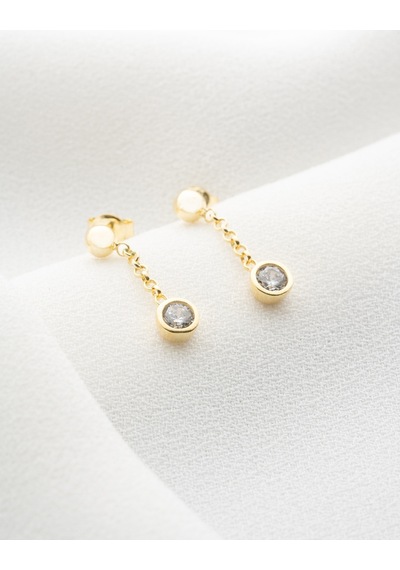 Nereze 925 Ayar Gümüş Gold Kaplama Sallantılı Minimal Tektaş Küpe