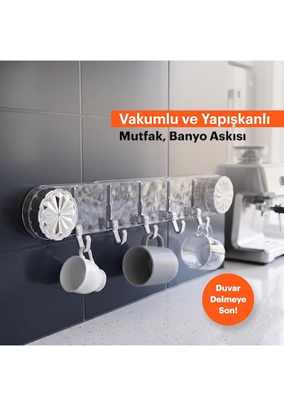 Vakumlu Ve Yapışkanlı Askı Mutfak Ve Banyo İçin Delme Gerektirmeyen Duvar Askılığı Şeffaf