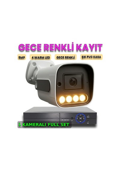 5 Megapiksel Gece Renkli Gösteren 1 Kameralı Güvenlik Kamerası Seti