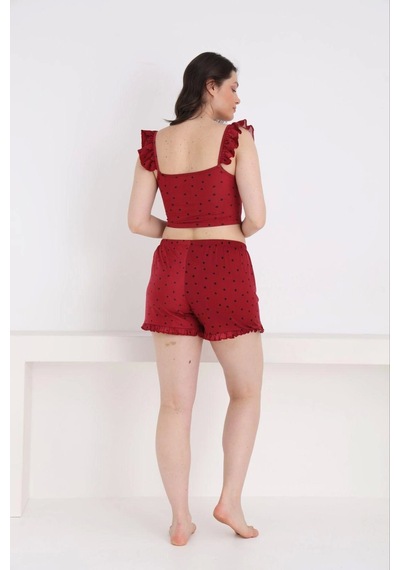 Pijamoni Kadın Askısı Fırfır Detaylı Şortlu Bordo Pijama Takımı - 7710 Bordo Pijamoni Kadın Askısı Fırfır Detaylı Şortlu Bordo Pijama Takımı - 7710 Bordo