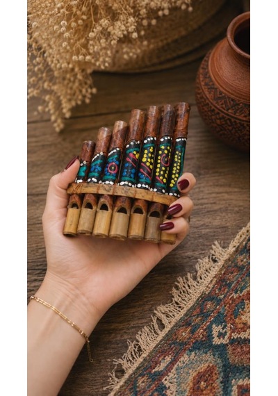 Pan Flüt Bambu El Yapımı Otantik Müzik Aleti Dekoratif Üflemeli Çalgı