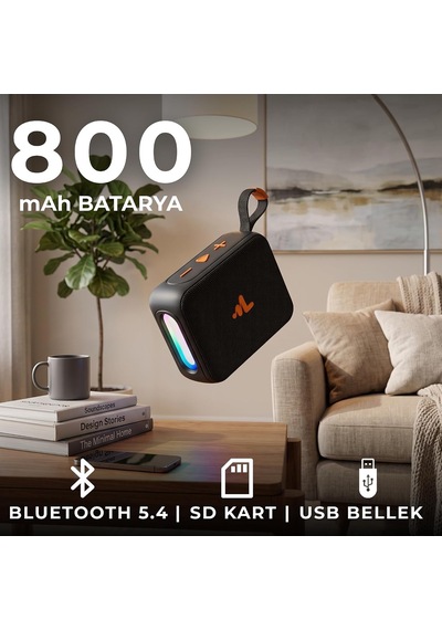 Lps-q220 Taşınabilir Kablosuz Bluetooth 5.4 Hoparlör - 5w Güçlü Ses, Tws Çift Eşleştirme, Led Işıklı, Microsd & Usb Girişli, Type-c Şarjlı Mini Hoparlör Siyah