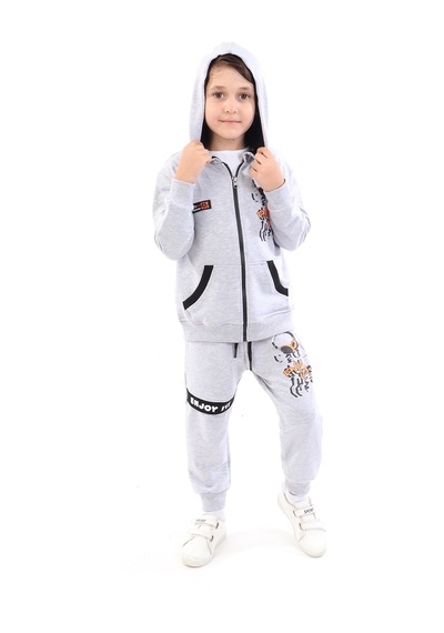 Toontoy Kids Toontoy Erkek Çocuk Baskılı Eşofman Takım Gri Melanj