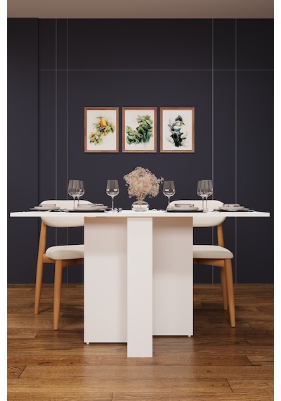 Asra Trend Katlanır Mutfak Yemek Masası KM-32 %100 MDF Akıllı Çalışma Masası Beyaz