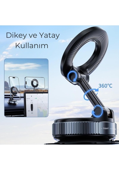 Tr Araba İçi Vakumlu Telefon Tutucu - Çevirmeli Kilitli 360 Döner Oto Telefon Tutacak - Mıknatıslı Torpido Ve C Genel