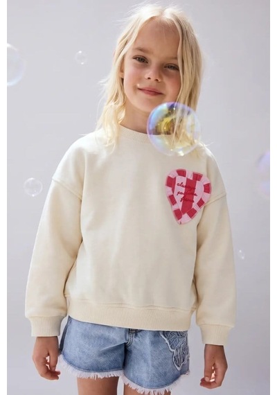 La Ciel Paris Kız Çocuk Kalp Detaylı Sweatshirt Krem