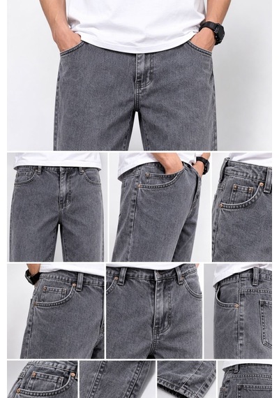 Erkek Gri Yıkamalı Baggy Jean Pantolon Rahat Kesim Günlük Şık Oversize Denim Grifüme