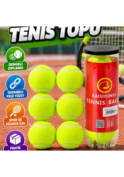 6 Lı Tenis Topu Seti Dengeli Zıplama Özellikli Spor Ve Eğlence Topları