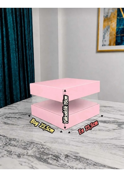 Asetat Gelin & Damat Çeyiz Bohça Kutusu Toz Pembe Küçük Boy 1 Adet 23,5 23,5 15cm