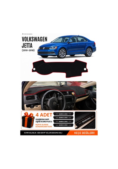 Volkswagen Jetta 2010-2018 Uyumlu Torpido Örtüsü, Torpido Kılıfı - Siyah-kırmızı - Vw013