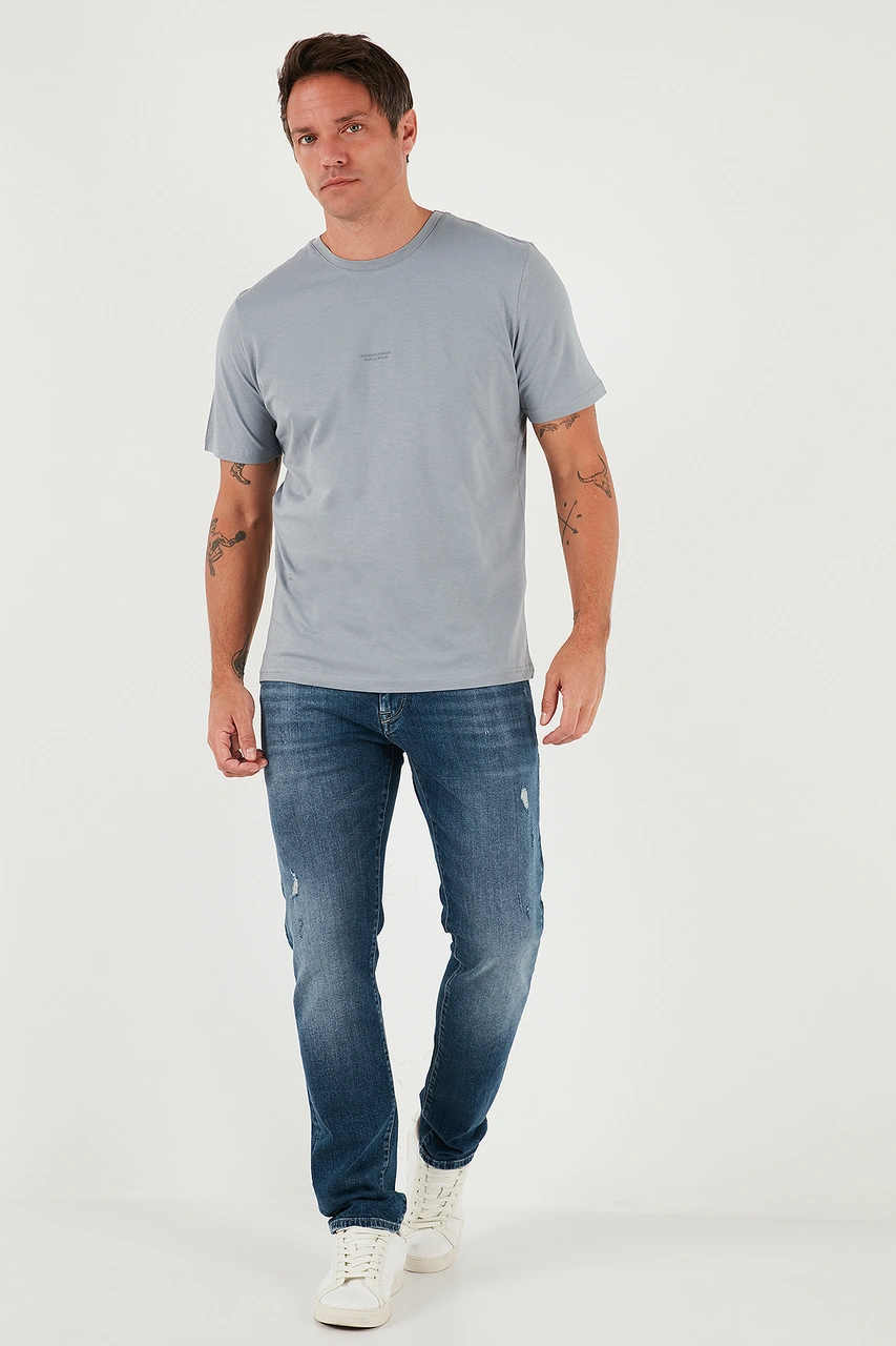 Buratti Yazı Detaylı Pamuklu Regular Fit Bisiklet Yaka Erkek T Shirt 59020203 Açık Gri
