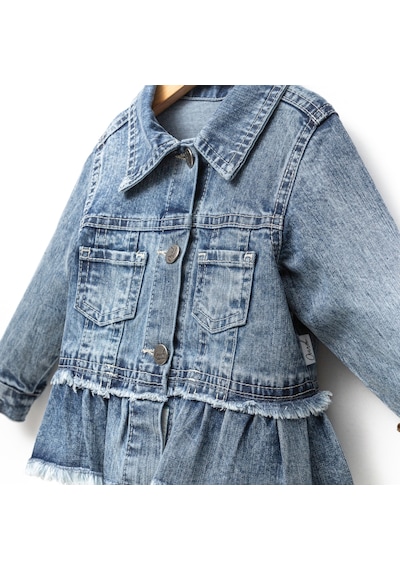 Overdo Kids Fırfır Nakışlı Kız Çocuk Kot/denim Ceket