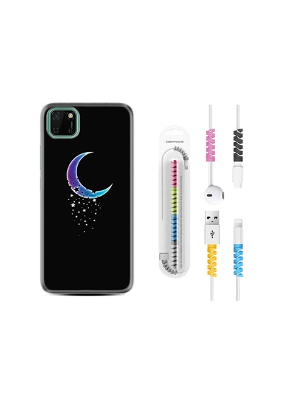 Huawei Y5P Kılıf Kablo Koruyuculu Moon Star 1851