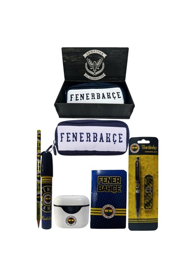 Fenerbahçe Orjinal Lisanslı Beyaz Air Kalemtraş Ahşap Kutulu 6'lı Kırtasiye Seti Lacıvert-sarı