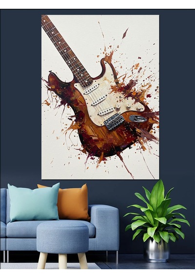 Elektrik Gitar Çalınmış Hali Dekoratif Kanvas - Mdf Ahşap Tablo