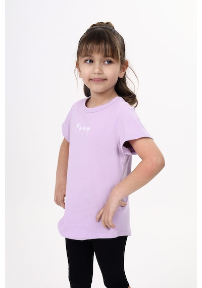 Toontoy Kids Toontoy Kız Çocuk Baskılı Bisiklet Yaka Kısa Kollu Tişört Lila