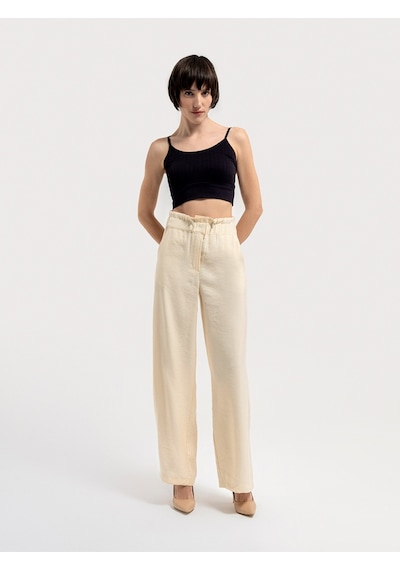 Paperbag Fit Kadın Pantolon Ekru