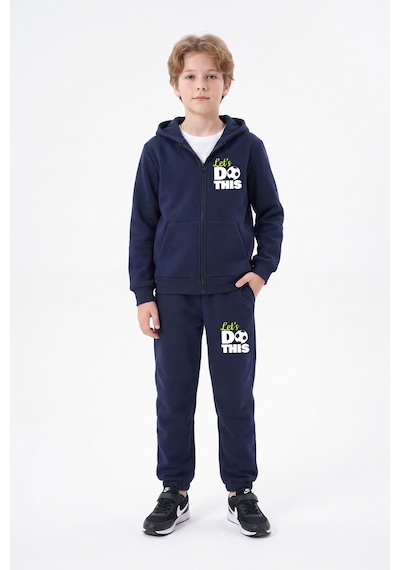 Fyk Kids 3 İplik Baskılı Fermuarlı Erkek Çocuk Eşofman Takımı Lacivert