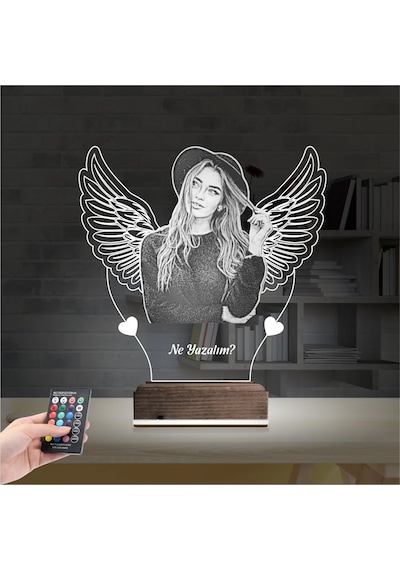 Luvivia Kalp Melek Sevgiliye Hediye Fotoğraflı 3d Lamba - Masa Gece Lambası V3