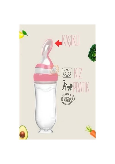 Mey İthalat Kaşıklı Mama Silikon Biberon Kiz Bebek Besleyici 719715