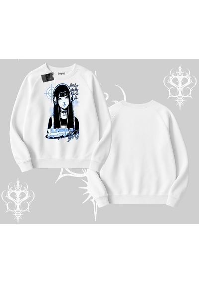Startmore Biskilet Sweatshirt Cyber Y2k Anime Girl Street Sound Aesthetic Beyaz