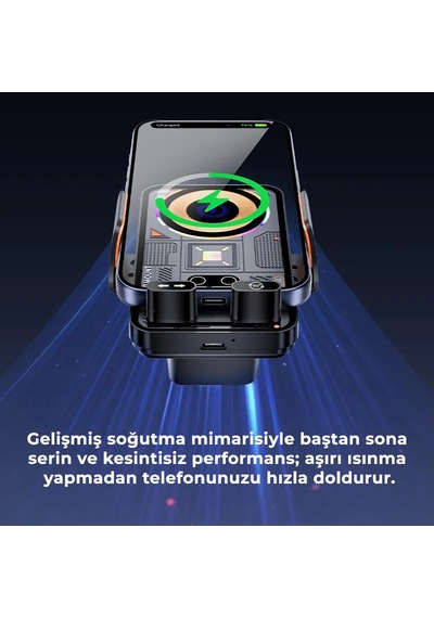 Sd38 15w Otomatik Sensörlü Hızlı Kablosuz Şarjlı Araç Telefon Tutucu - Tek Tuşla 90 Dönen, Çift Motorlu & Rgb Işıklı Havalandırma Tutacağı