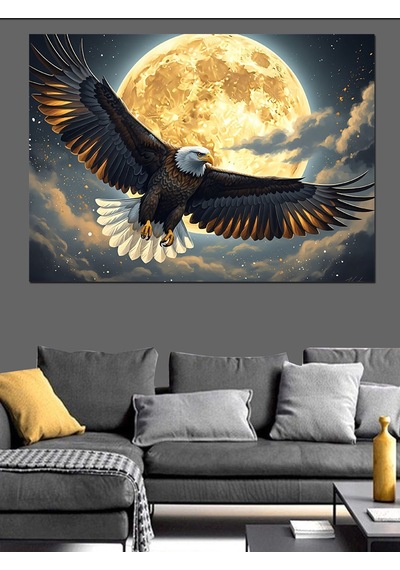 Ahşap Tablo Gece Vakti Kanat Açmış Kartal