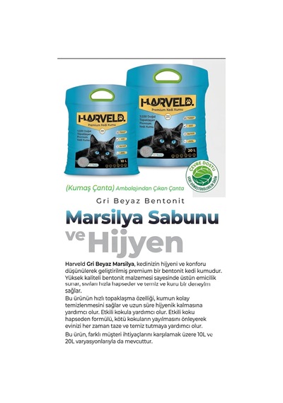 Marsilya Sabunu Kokulu Kedi Kumu 2 X 10l 20l - Topaklanan Gri Beyaz Bentonit, Tozsuz İnce Taneli, Koku Hapseden Kedi Tuvalet Kumu