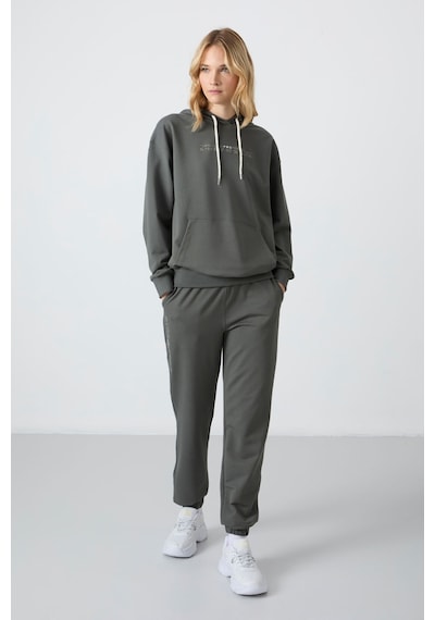 Tommy Life Çağla Kapüşonlu Kanguru Cep Oversize Lastik Paça Kadın Eşofman Takımı - 95288 Çağla