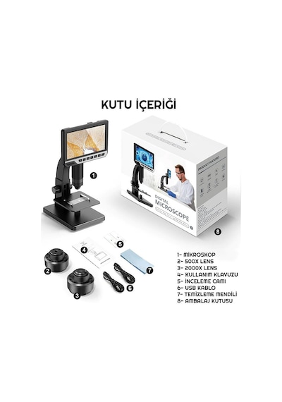 Exeo 12mp 2000x 7 İnch ips Ekran Dijital Mikroskop Şarjlı