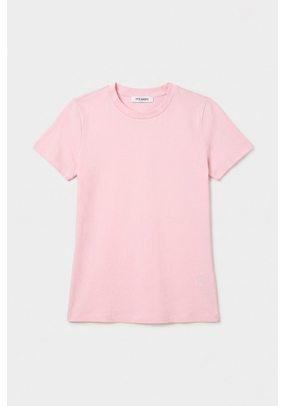 Itsbasic Kadın Light Pembe S6-98 Bisiklet Yaka %100 Organik Pamuk Esnek Kumaş T-shirt