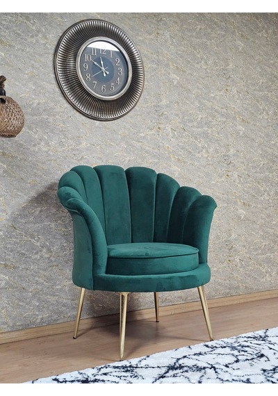 Zafir Tekli İstiridye Gold Kaplama Sivriltme Ayak Çay Seti Koltuk Tekli Berjer , Balkon, Salon, Ofis Yeşil