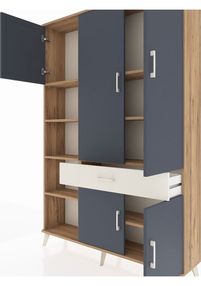 Arges Dolap 8 Raflı Tek Çekmeceli 5 Kapaklı 132x30x195 Çam-an... Çam