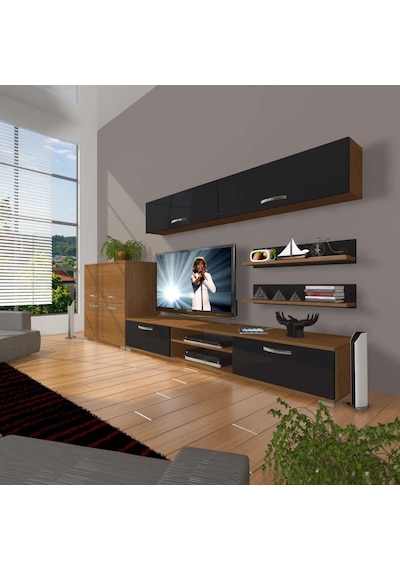 Decoraktiv Eko 6y Mdf Dvd Tv Ünitesi Tv Sehpası - Ceviz Siyah Ceviz - Siyah
