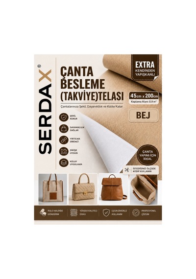 Serdax Extra Kendinden Yapışkanlı Çanta/cüzdan Besleme Takviye Telası Astarı Bej 45cmx200cm Bej Bej
