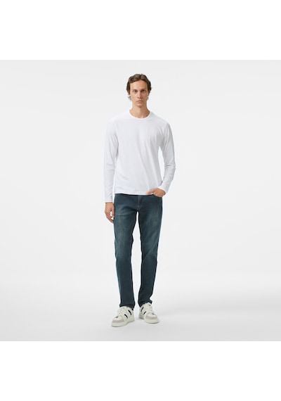 Nautica Erkek Beyaz Classic Fit Uzun Kollu T-shirt Düz V57007t Beyaz