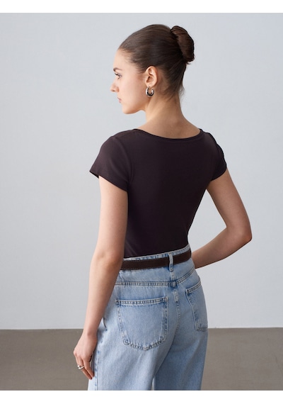 Dilvin 32688 %100 Pamuk Basic T-shirt-koyu Kahve Kahverengi