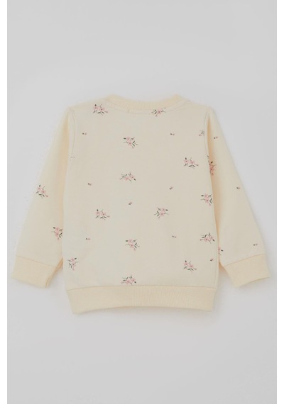 Breeze Kız Bebek Eşofman Takımı Pembe Çiçek Desenli 6 Ay-2 Yaş, Krem Krem