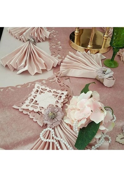 Afife Kadife Pudra Pudra Sofra Takımı 8 Kişilik 160x230 Cm 34 Parça 49 Çok Renkli