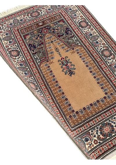 El Dokuma Sıfır Bünyan Halısı Seccade 90x135 Kök Boya %100 Yün Namazlık Deve Tüyü