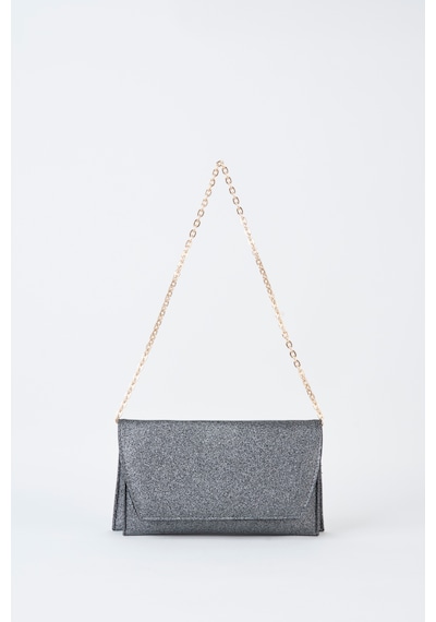 Vivaq Kadın Gri Simli Zarf Tasarım 2 Bölmeli Mini Zincir Askılı Çıt Çıt Kapama Clutch Ve El Çantası GRİ