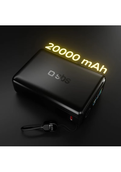 Sbs 20000 Mah Powerbank 65w Pd Lcd Ekranlı Dahili Usb-c Kablolu Laptop Uyumlu Hızlı Şarj Siyah 20.000 Mah