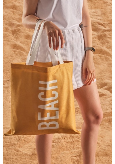 Beach Desen Baskılı Plaj Çantası Hardal
